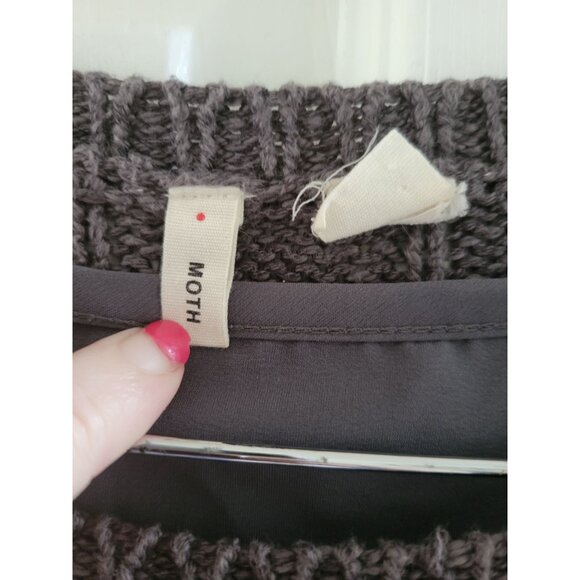 Moth Anthropologie Womens Ella Gray Cable knit Sweater layered tunic size Medium - Picture 2 of 8